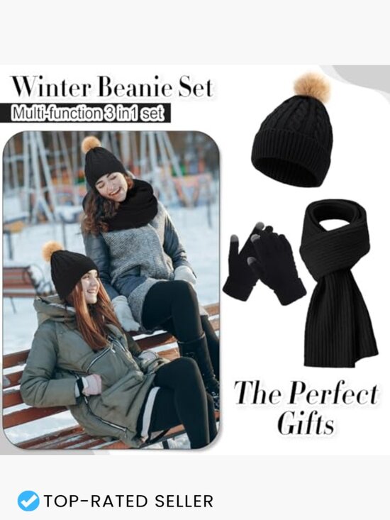 Winter Knit Beanie Hat Scarf Gloves Set Touchscreen Warm Unisex Accessory main image 7
